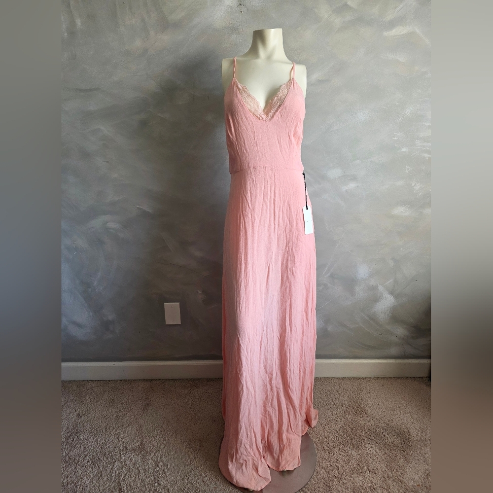 Leith Pink Chintz Sleeveless Cami Maxi Lace Trim V Neckline Dress NWT Sz M Women